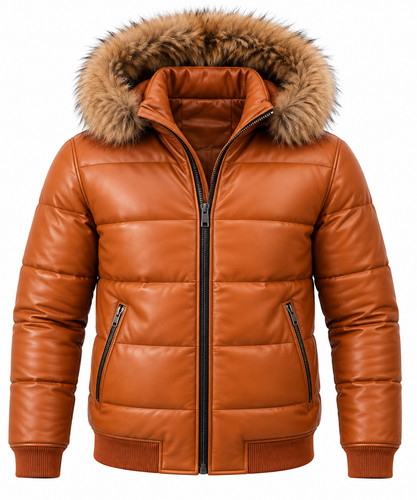 Men orange puffer - men's, jacket