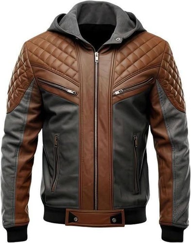 Genuine leather hooded - hooded, jacket