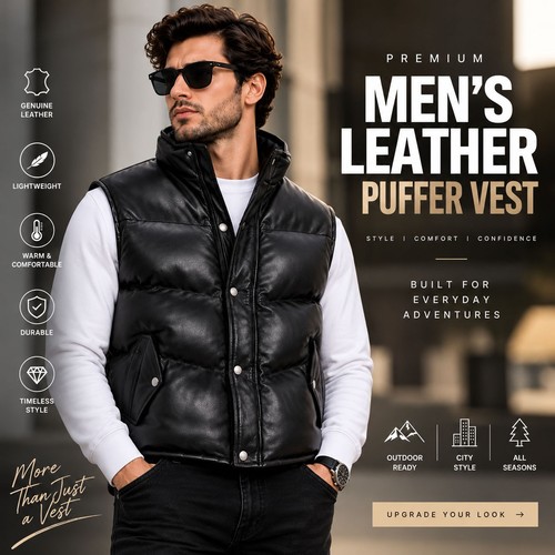 Men genuine leather - men's, puffer